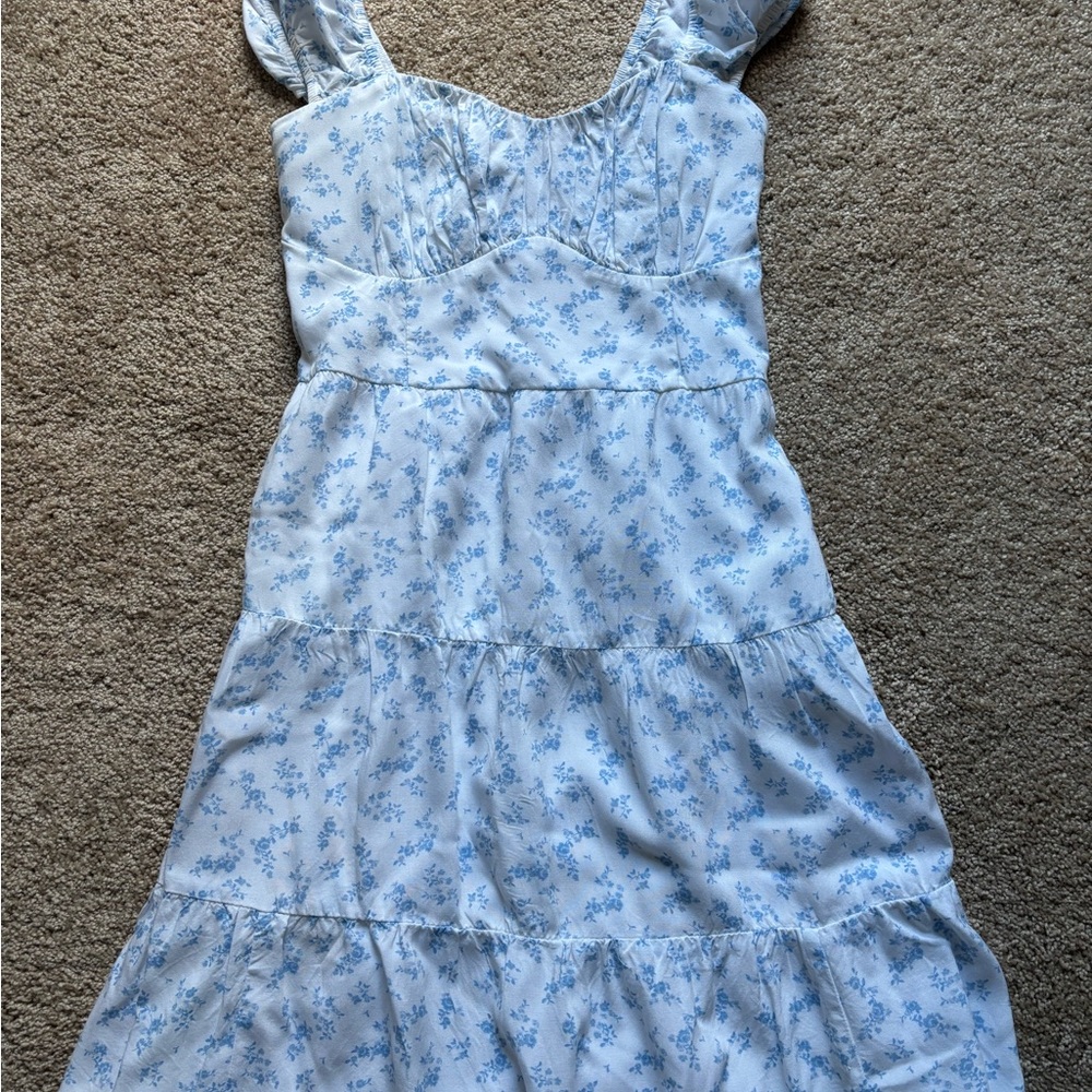 Hollister White Mini Sundress w/Light Blue Floral Print - XS (***LONG SIZE***)